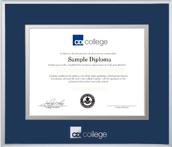 Satin silver metal diploma frame with double matting and silver embossed logo